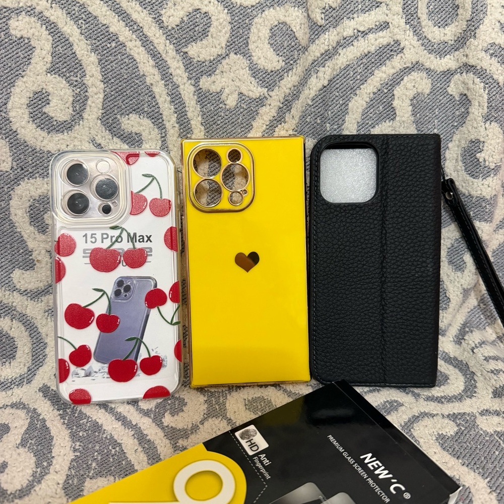 Apple iPhone 15 Pro Max Case Lot Of 3 With 4 Tempered Glasses